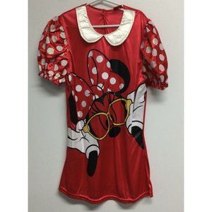 Disney Minnie Mouse Girls Dress Size L Red Glittery Graphic Print Puff Sleeves